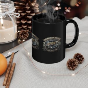 Hampton Roads Heritage Anchor Mug — Nautical Vintage Black Coffee Cup (Est. 1607, VA)