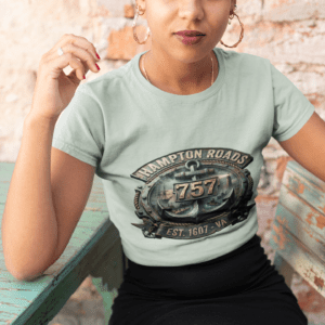Hampton Roads Vintage Badge T-Shirt — EST. 1607 VA (Beach Bum, 7 Cities Local)