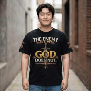 THE ENEMY HAS LIMITS GOD DOES NOT Christian Faith Warrior T-Shirt – premium vintage graphic tee, product image 1