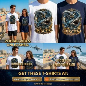 Pisces zodiac dolphin & shark snow-washed oversized streetwear graphic tee