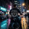 BLACK ICE HOCKEY EST. 1885 tee – man sitting on a motorcycle wearing the streetwear tee