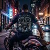 BLACK ICE HOCKEY EST. 1885 tee – side view of man on a motorcycle in the graphic tee