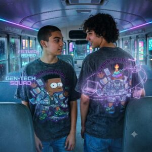CYBER SCHOOL Y2K | Gen-Tech Squad Premium Oversized Streetwear Tee | Snow Washed Oversized Cotton T-Shirt