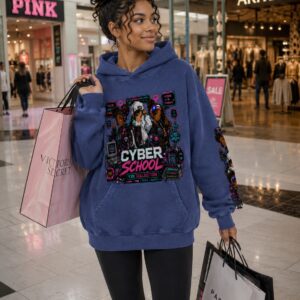 CYBER SCHOOL Y2K | Gen-Tech Squad Premium Oversized Streetwear Hoodie |Graphic Sweatshirt| Snow Washed Loose Cotton Hoodie