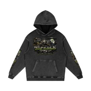 NORFOLK NAVAL SHIPYARD 757 Hoodie| Alien Military Streetwear Hoodie| Norfolk Shipyard Graphic Sweatshirt | Virginia 757 UFO Sci-Fi Apparel | Built Here Defends Freedom | Snow Washed Loose Cotton Hoodie