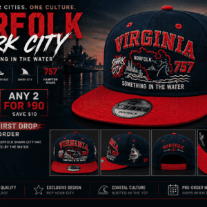 Norfolk Shark City Hat promotional image for Norfolk Virginia 757 streetwear