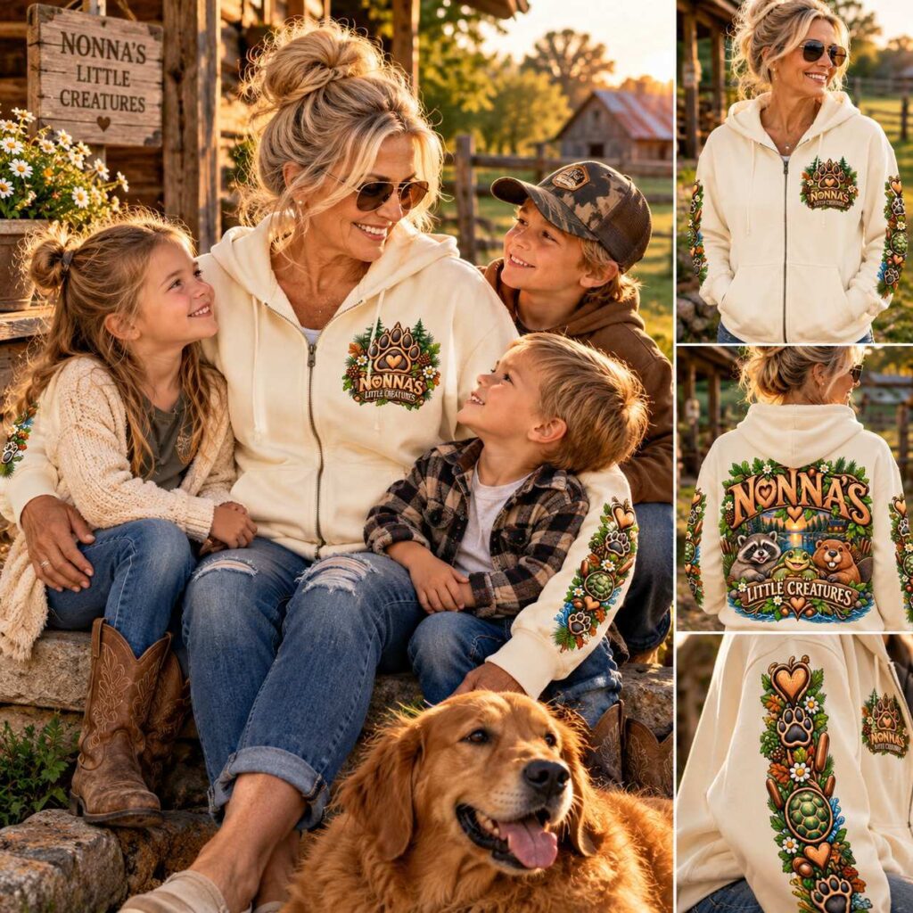 NONNA’S LITTLE CREATURES Full Zip Fleece Hoodie – Unisex Woodland Oversized Fleece Hoodie